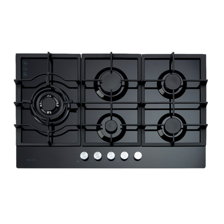 Euro Appliances Ect900Gbk2 90Cm 5 Burner Gas On Glass Cooktop