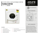 Euro Appliances ED45KWH 4.5kg Clothes Dryer - Box Packaging Defect Discount - Next Day Availability