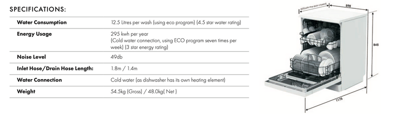 Euro Appliances ED614SX Freestanding Stainless Steel Dishwasher
