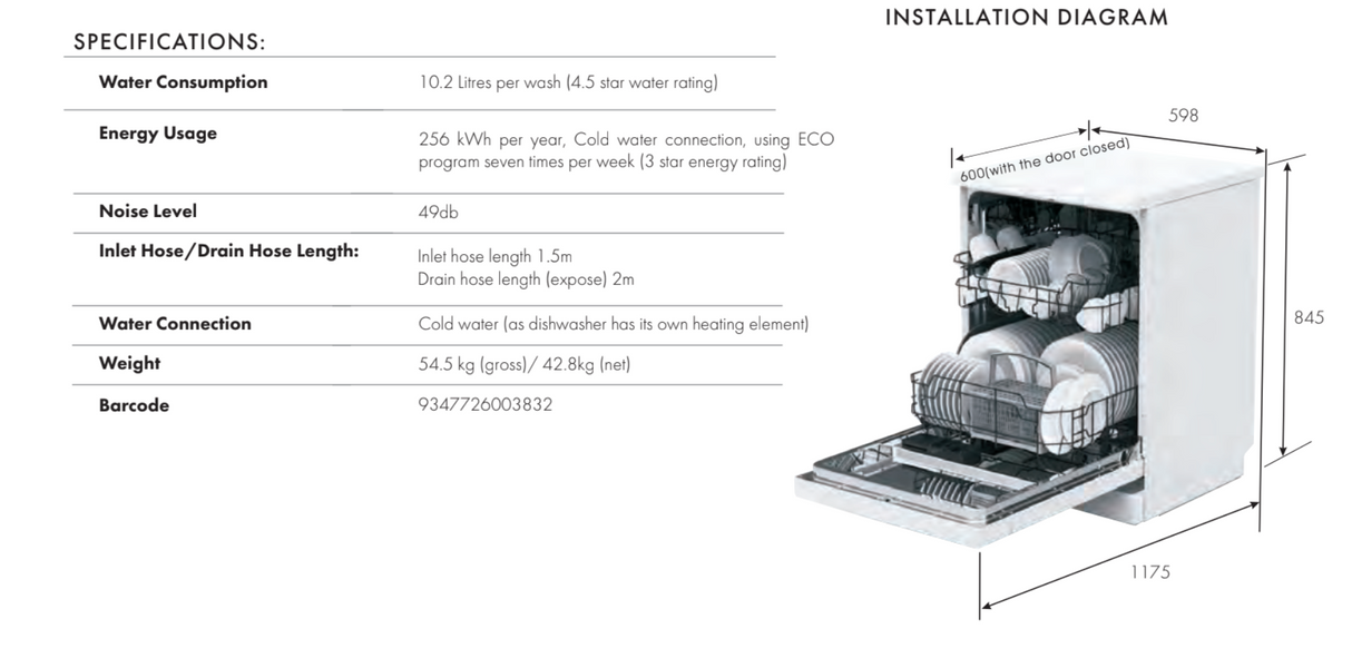 Euro Appliances EDV604SS 60cm Stainless Steel Dishwasher