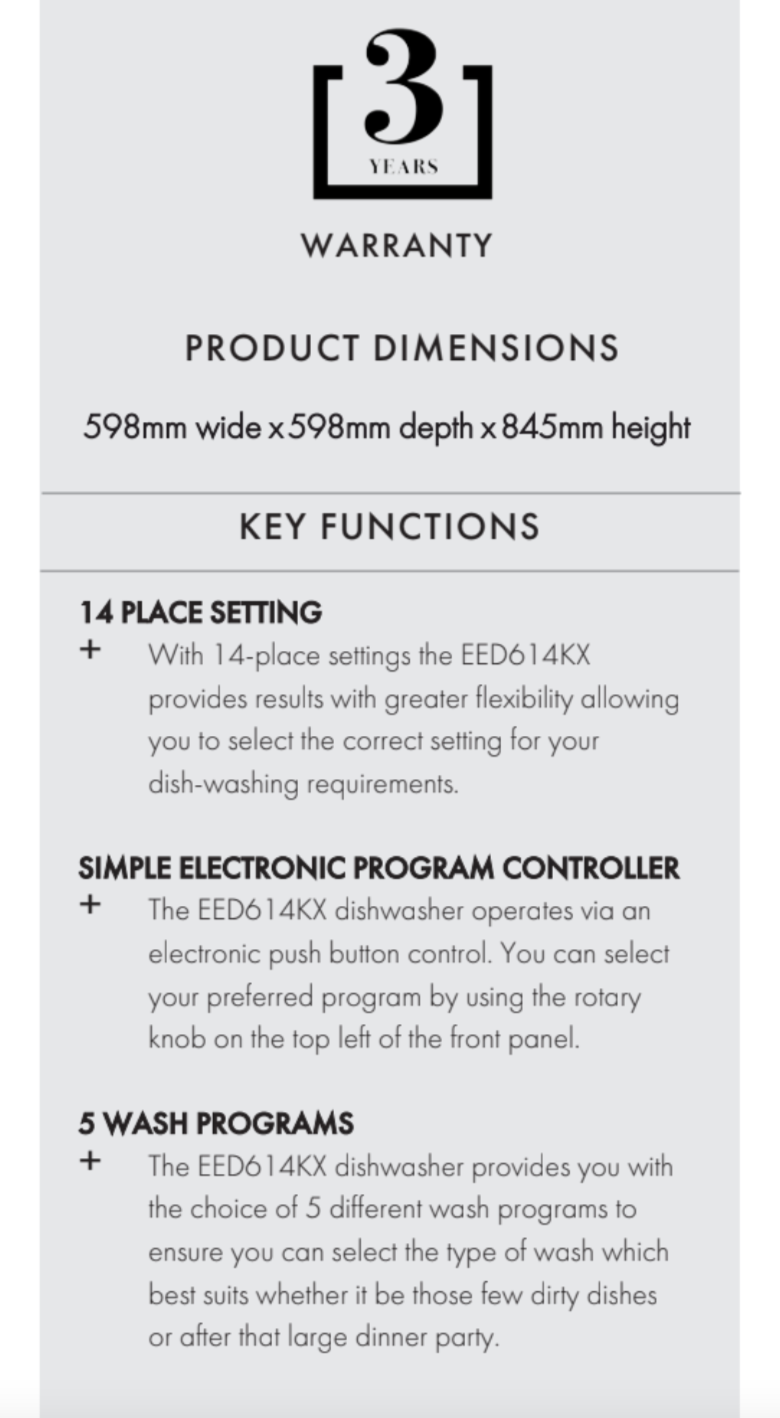 Euro Appliances EED614KX 60cm Stainless Steel Freestanding Dishwasher - Ex Display Discount