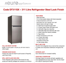 Euro Appliances EF311SX 311L Top Mount Fridge - Clearance Discount
