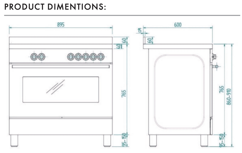 Euro Appliances Italian Made EFS900LDX 90cm Freestanding Dual Fuel Oven/Stove - Ex Display Discount