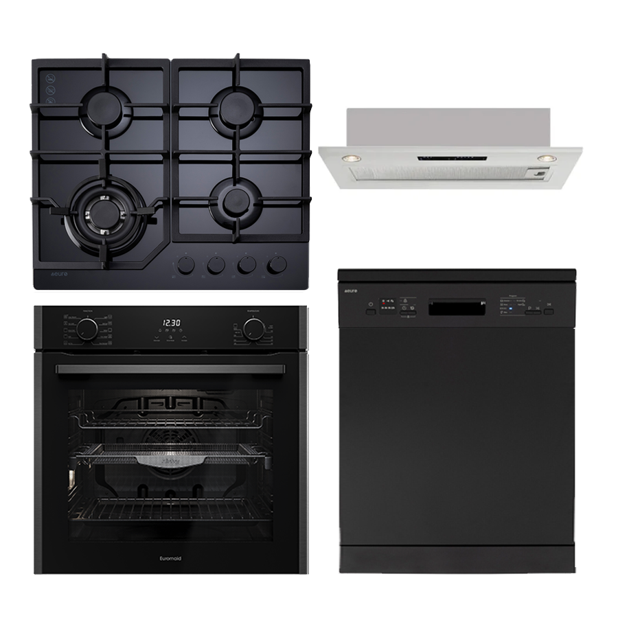 Euro Appliances x Euromaid  60cm Black Glass Package EB602