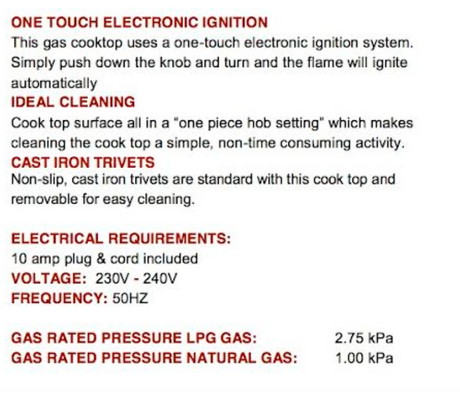 Euro Appliances Premium Series Egz60Wctsxs 60Cm Italian Made Gas Cooktop