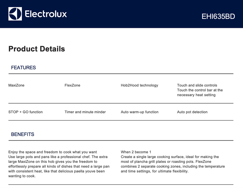 Electrolux EHI635BD 60cm Induction Cooktop - Electrolux New Box Packaging Defect Discount