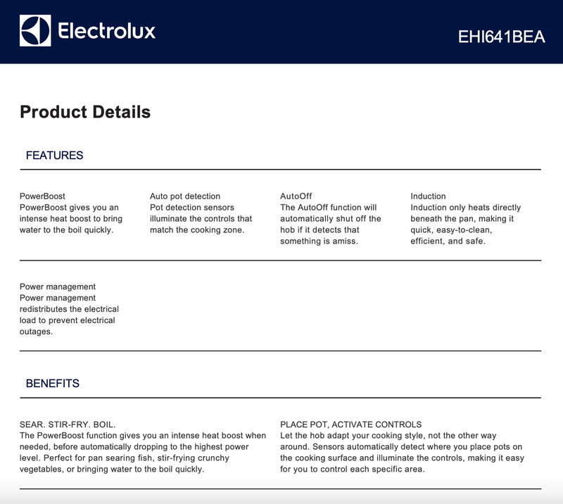 Electrolux EHI641BEA 60cm Induction Cooktop - Electrolux New Box Packaging Defect Discount