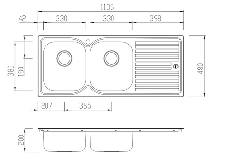 Oliveri El071 Double Bowl Stainless Steel Sink Top Mounted Kitchen Sinks
