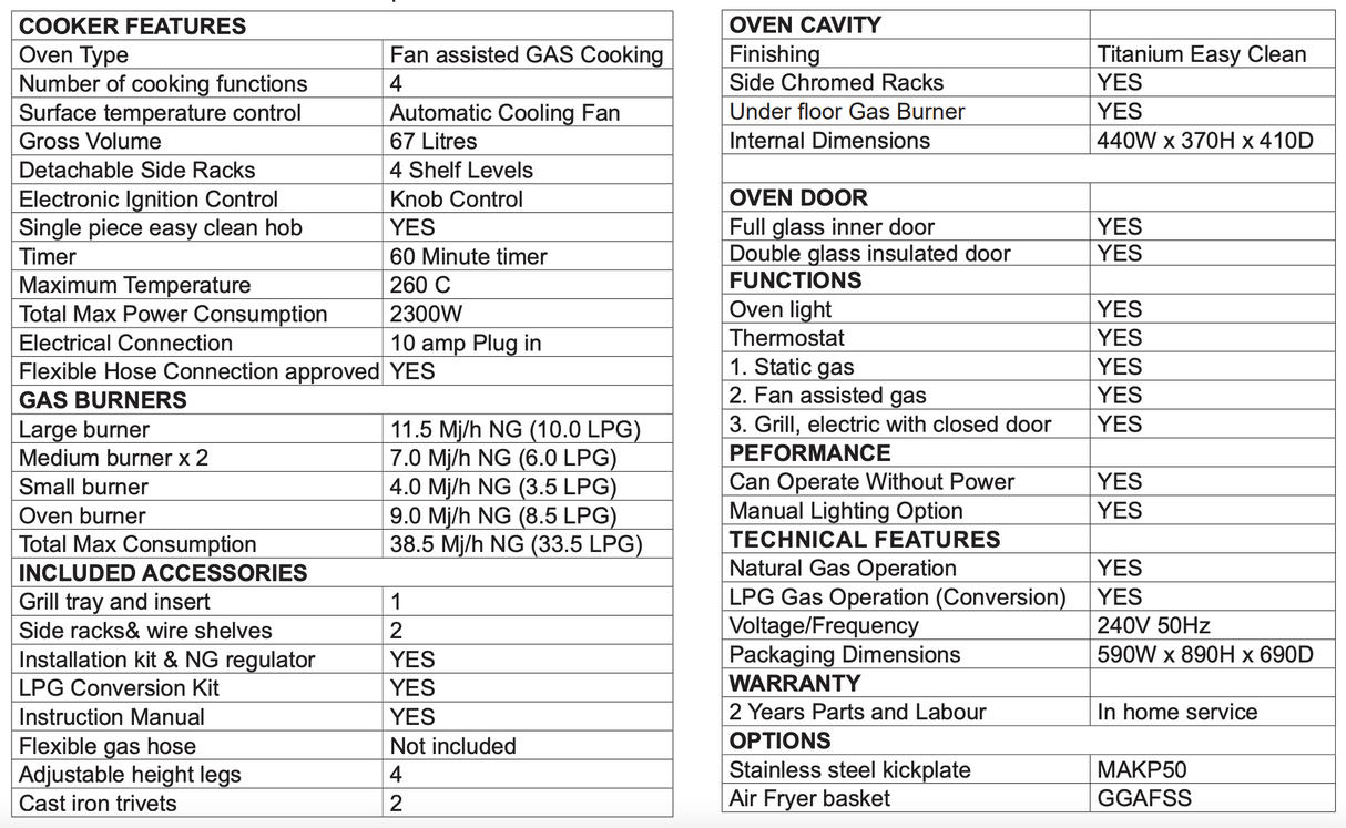 Emilia Em534Gg 53Cm Stainless Steel Italian Made Gas Stove