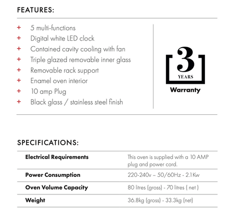 Euro Appliances Eo605Sx 60Cm Black & Stainless Steel Electric Oven Oven
