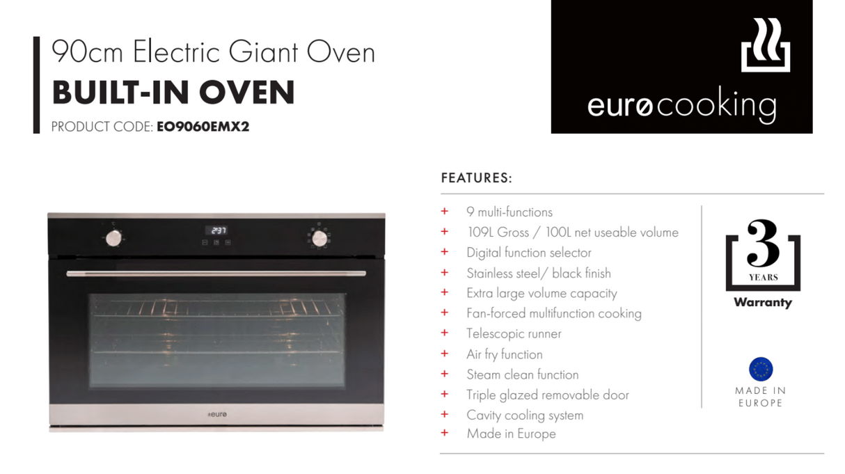 Euro Appliances EO9060EMX2 90cm Italian Made Electric Giant Oven - Ex Display