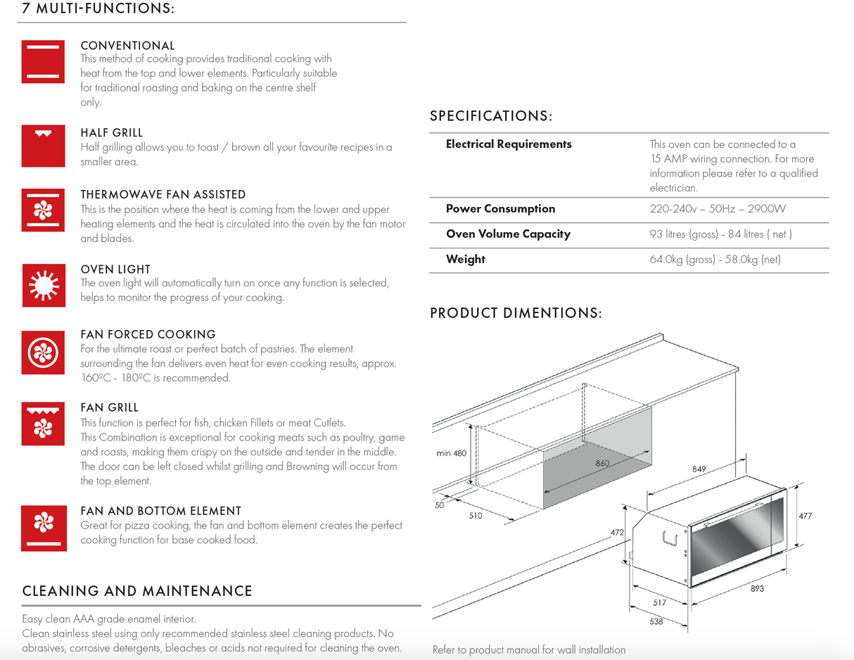 Euro Appliances Italian EO90MXS 90cm Electric Multi-Function Oven - Ex Display Discount