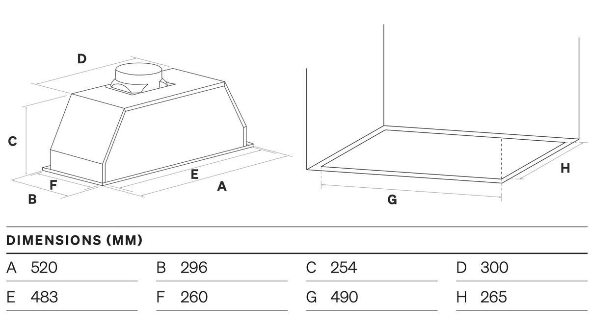 Omega OMRH52SSX7 52cm Under mount Range hood - In Stock