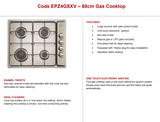 Euro Appliances EPZ4GSXV 4 Burner Stainless Steel Gas Cooktop - Ex Display
