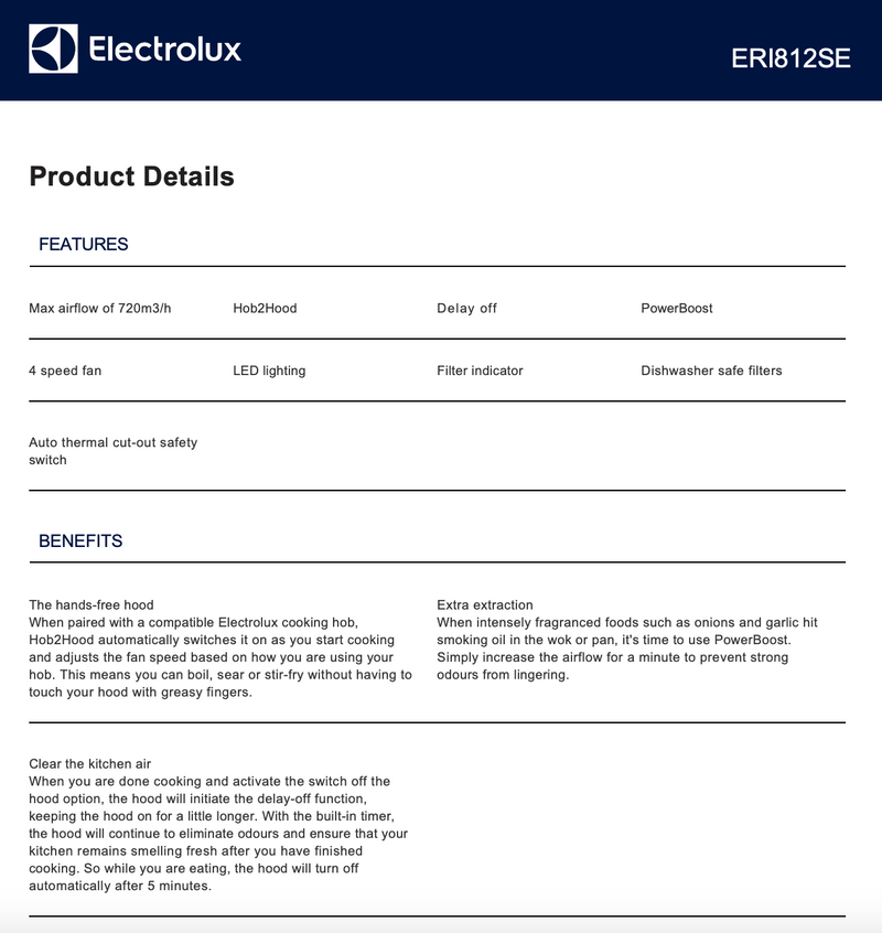 Electrolux ERI812SE 86cm Under Cupboard Rangehood - New Clearance Discount