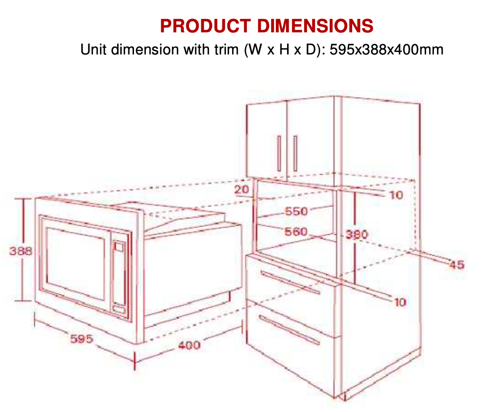 Euro Appliances Es28Mtsx Inbuilt Microwave Oven + Grill With Trim Kit Compact Built In