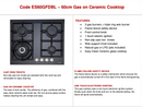 Euro Appliances ES60GFDBL Premium Italian Made 4 Burner Gas on Glass Cooktop - Ex Display Discount