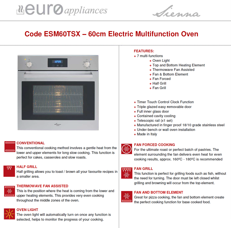 Euro Appliances ESM60TSX Premium Range Italian Multifunction Electric Oven