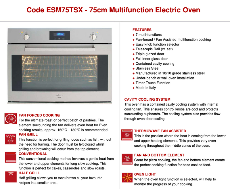 Euro Appliances ESM75TSX Italian Made 75cm Electric Multi-Function Oven