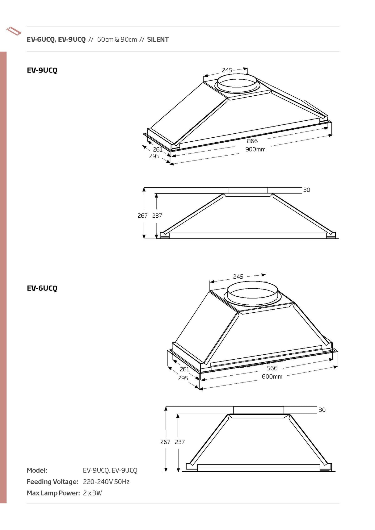 Schweigen EV-9UCQST 90cm Silent Undermount Rangehood, 900m3/hr, Stainless Steel