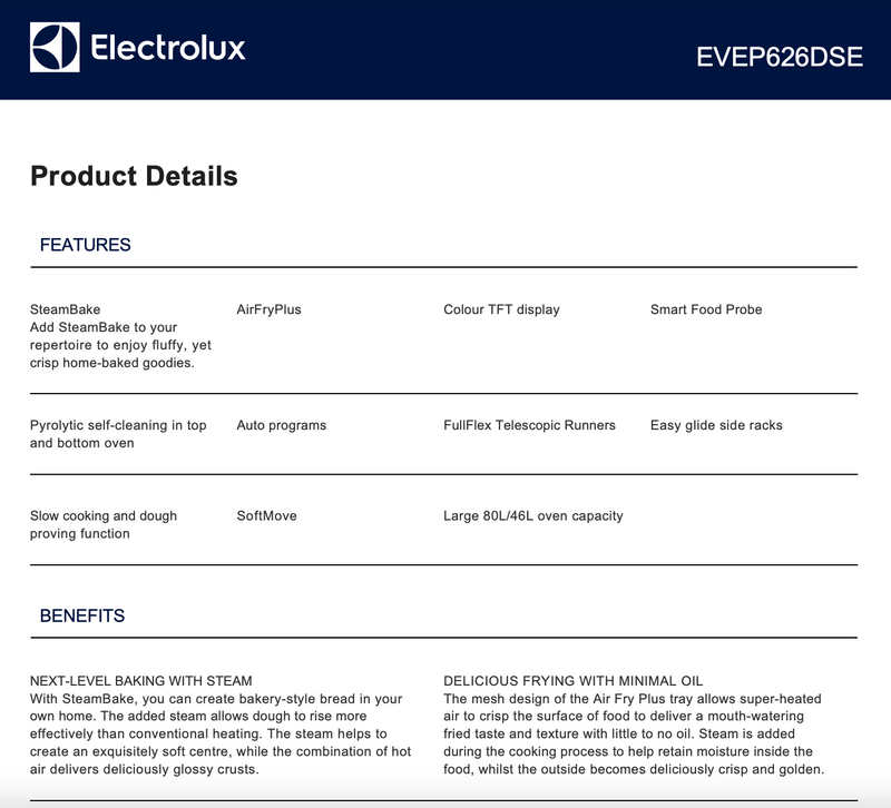 Electrolux EVEP626DSE Pyrolytic Duo Wall Oven – Electrolux Seconds Discount