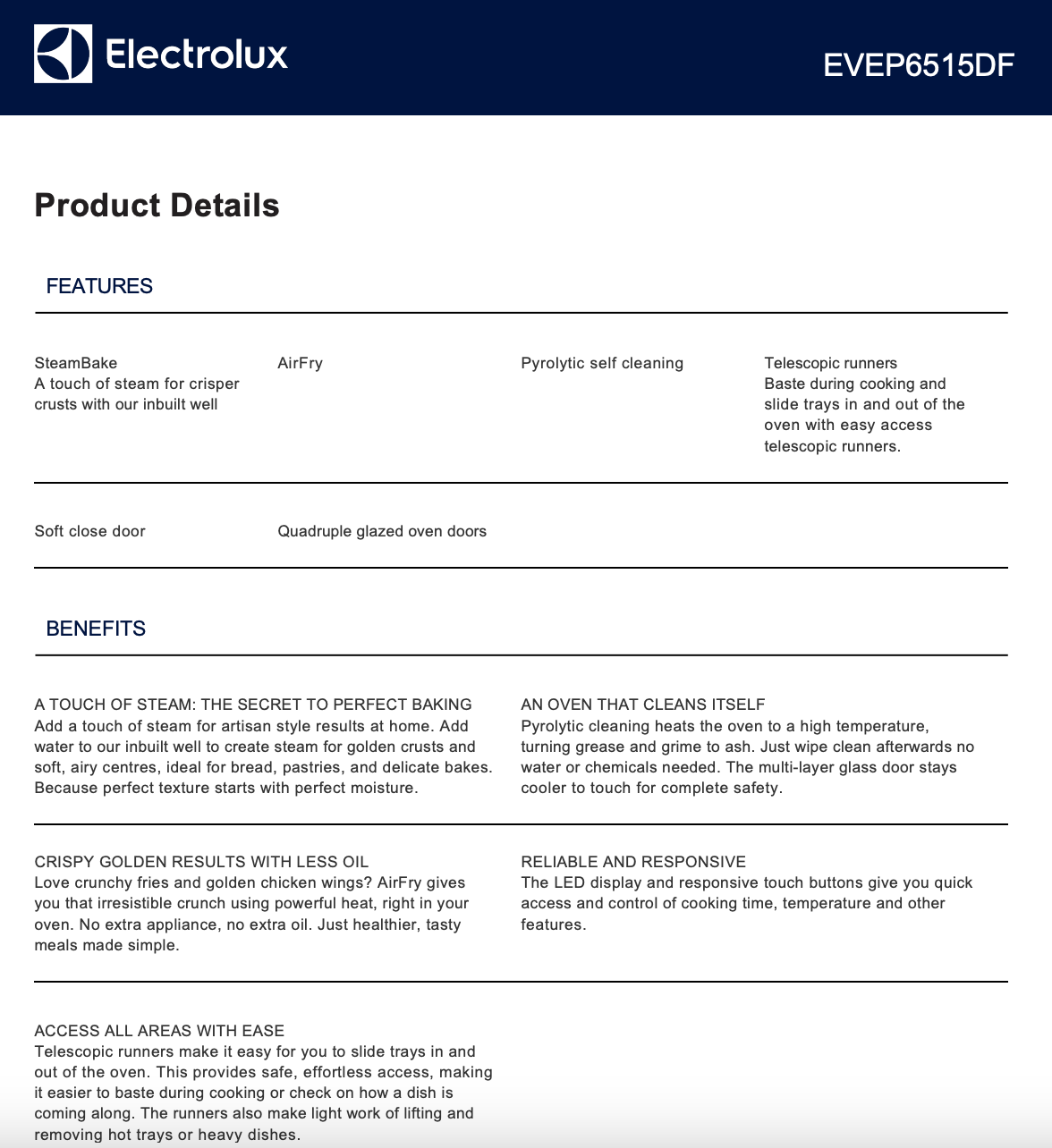 Electrolux EVEP6515DF 60cm Series 500 Pyrolytic Oven, Dark Stainless Steel - Electrolux Factory Seconds