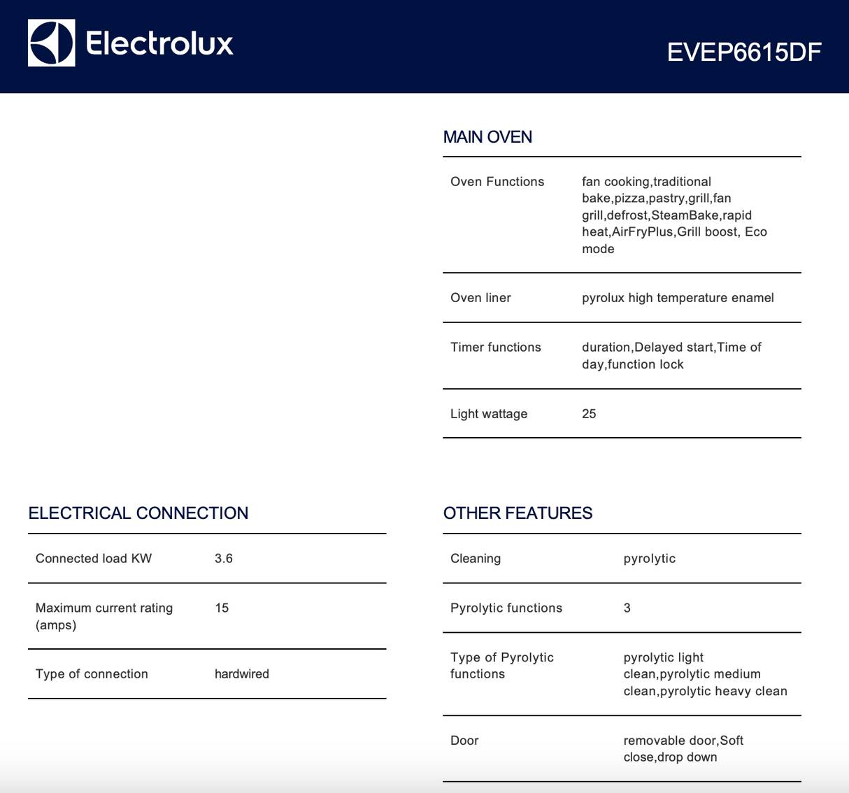 Electrolux EVEP6615DF 60cm Series 500 Pyrolytic Oven Dark Stainless Steel - Electrolux Factory Seconds