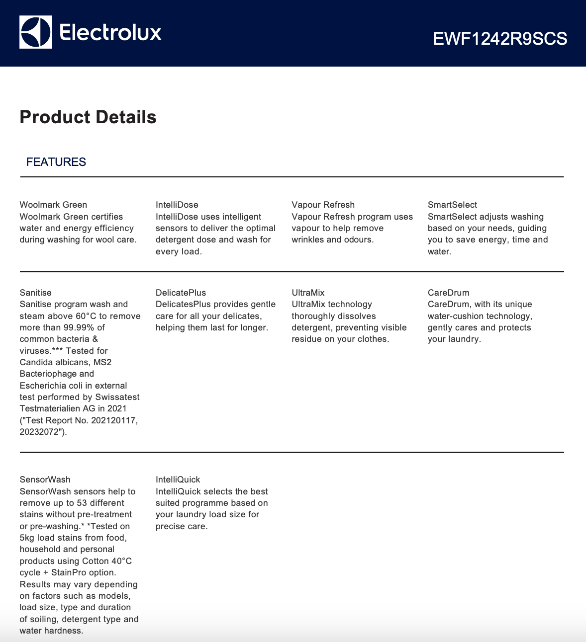 Electrolux EWF1242R9SCS 900 Series 12kg Front Load Washing Machine with IntelliDose, Dark Onyx - Electrolux Factory Seconds