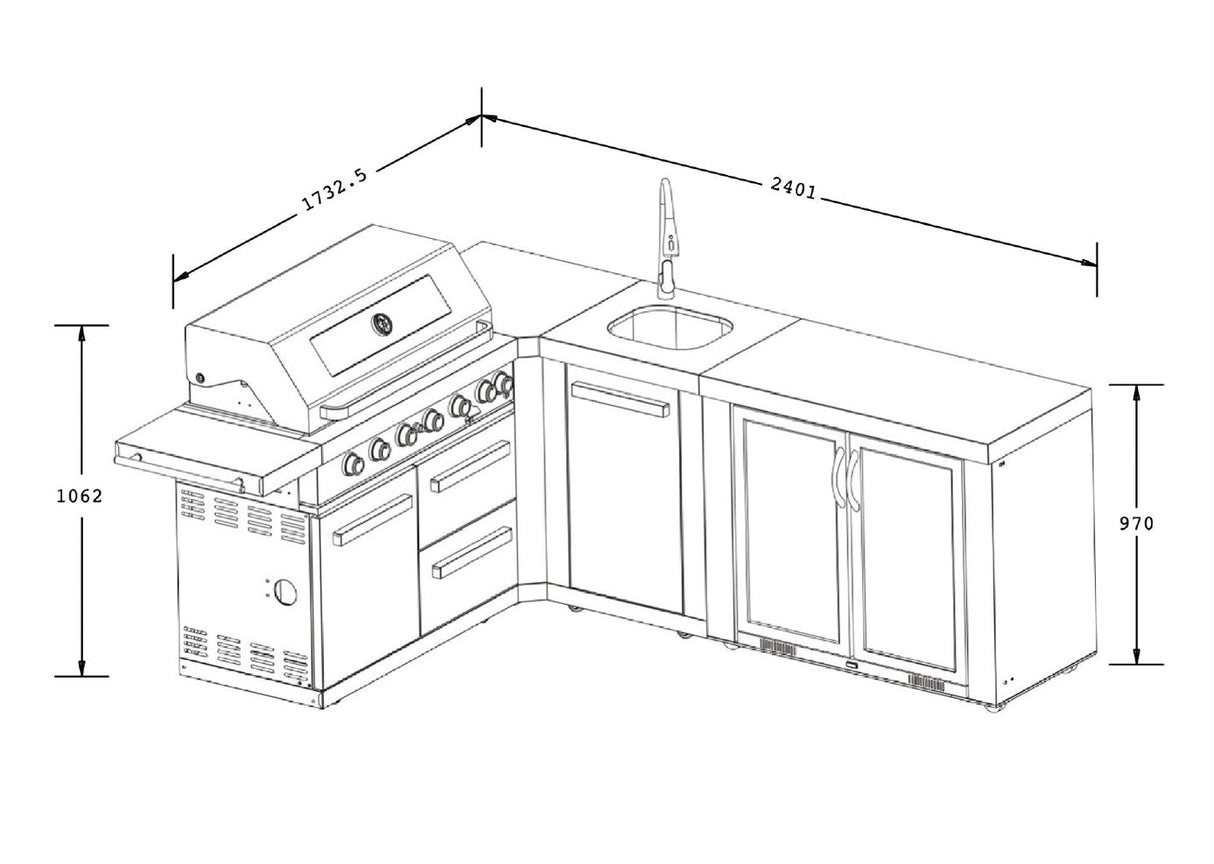 Everdure OS-6BIMLPC-21B+PK-2 Neo Black Outdoor Kitchen with Corner Cupboard