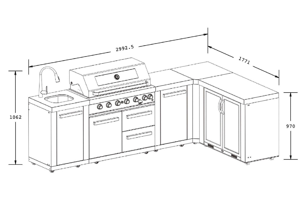 Everdure OS-6BIMLPC-21B+PK-4 Neo Black Outdoor Kitchen with Sink & Storage Modules, Corner Cupboard and Fridge (Option 4)