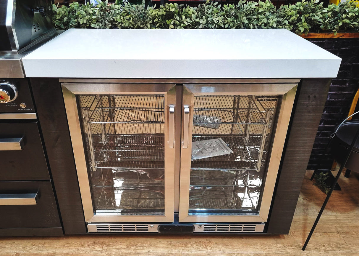 Everdure OS-6BIMLPC-21B+PK-5 Neo Black Outdoor Kitchen With BBQ, 208L Double Door Fridge and Storage