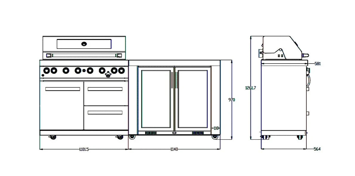 Everdure OS-NBLPC-21B+PK-1 Neo Black Outdoor Kitchen With BBQ and Fridge