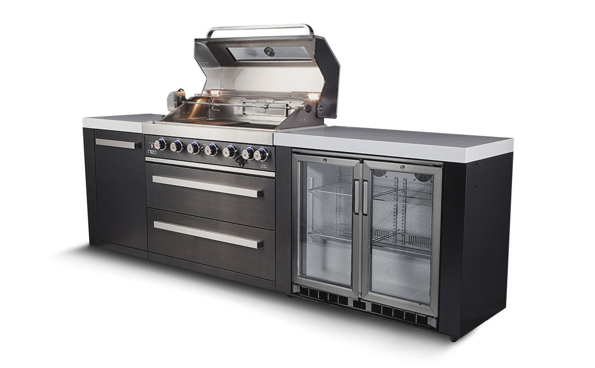Everdure OS-6BIMLPC-21B+PK-5 Neo Black Outdoor Kitchen With BBQ, 208L Double Door Fridge and Storage