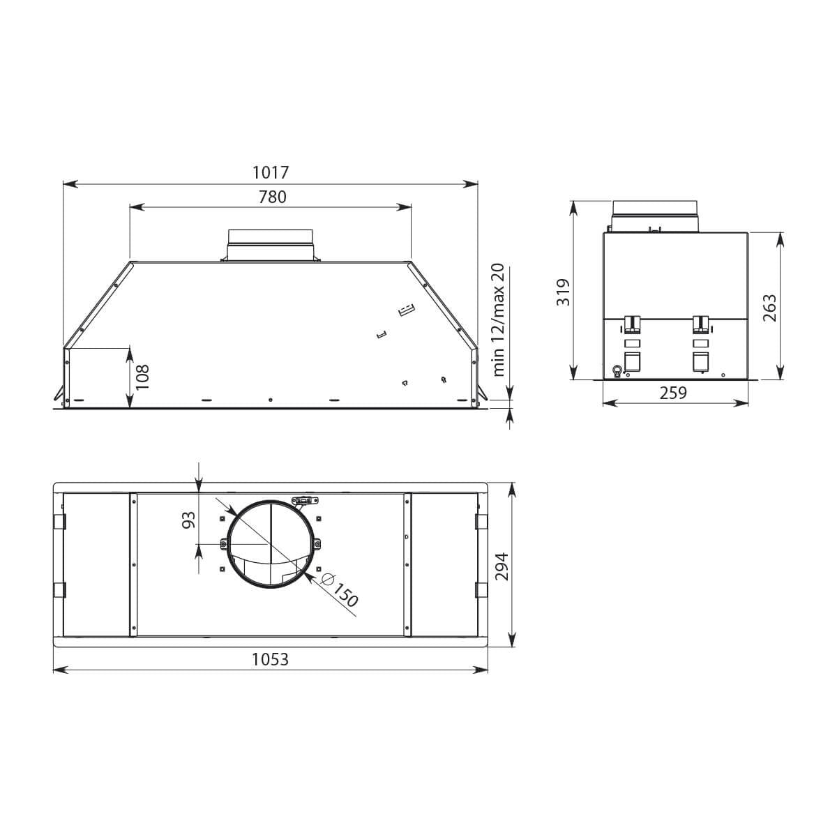 Falmec F3GI10B2 105cm Gruppo Incasso Concealed Rangehood, Stainless Black, 800m3