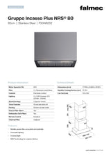 Falmec F3GN80S2 80cm Gruppo Incasso Plus NRS Undermount Rangehood, Stainless Steel, 800m3
