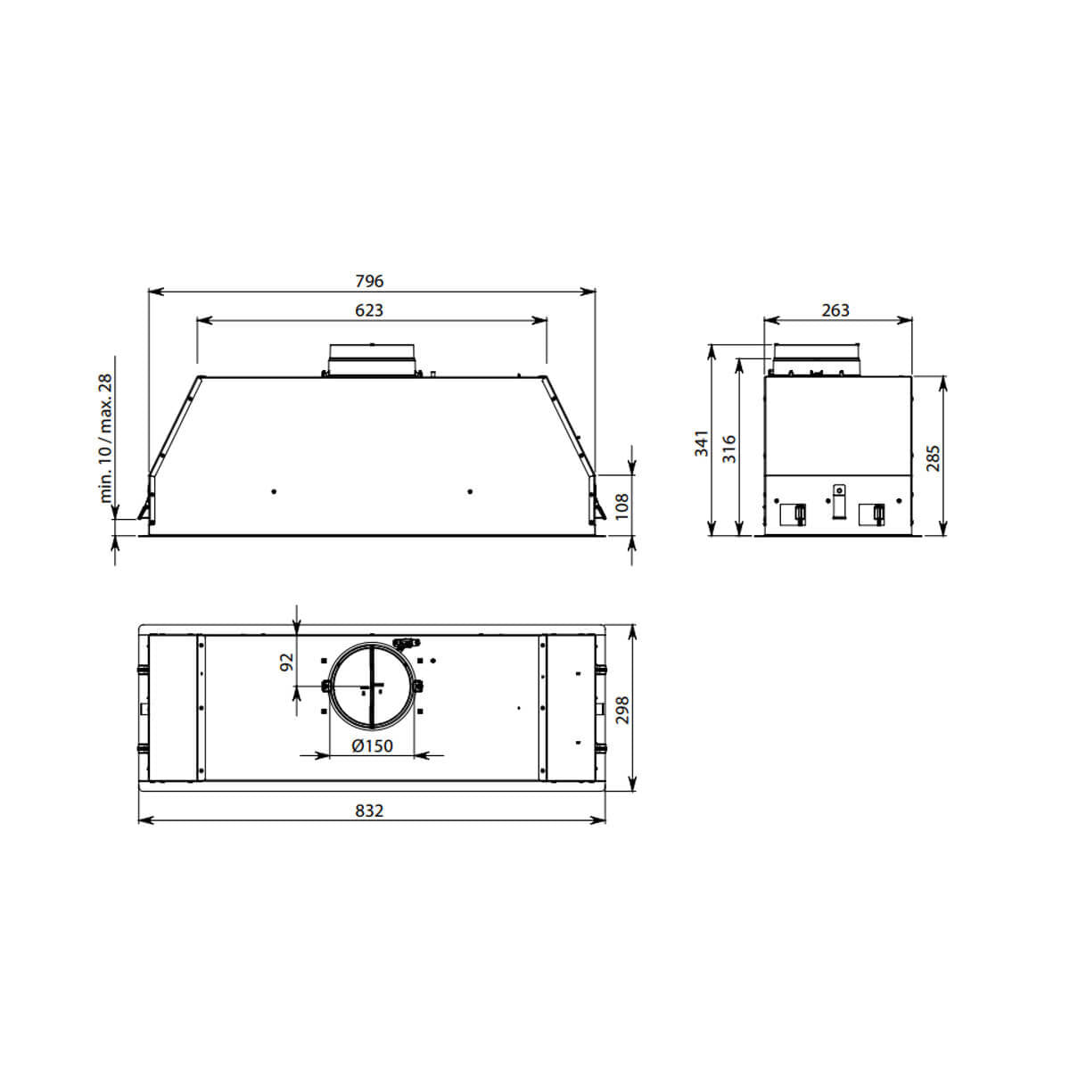 Falmec F3GND80S2 80cm Gruppo Incasso Plus No Drop Undermount Rangehood, Stainless Steel, 800m3