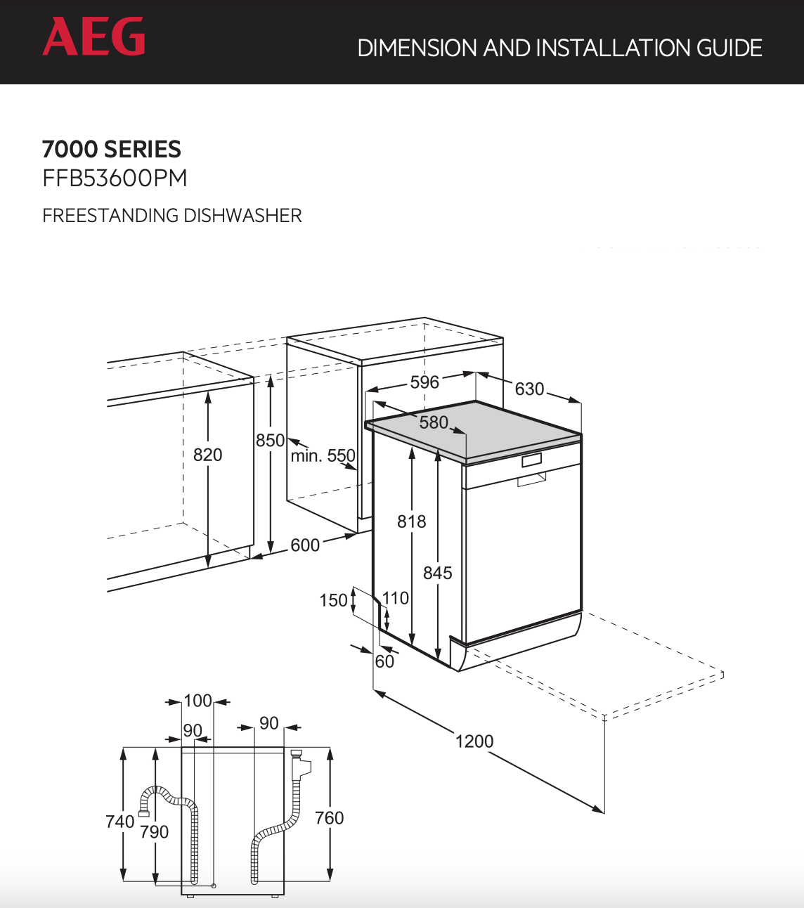 AEG FFB53600PM 60cm Freestanding Dishwasher with MaxiFlex Cutlery Drawer - Factory Seconds