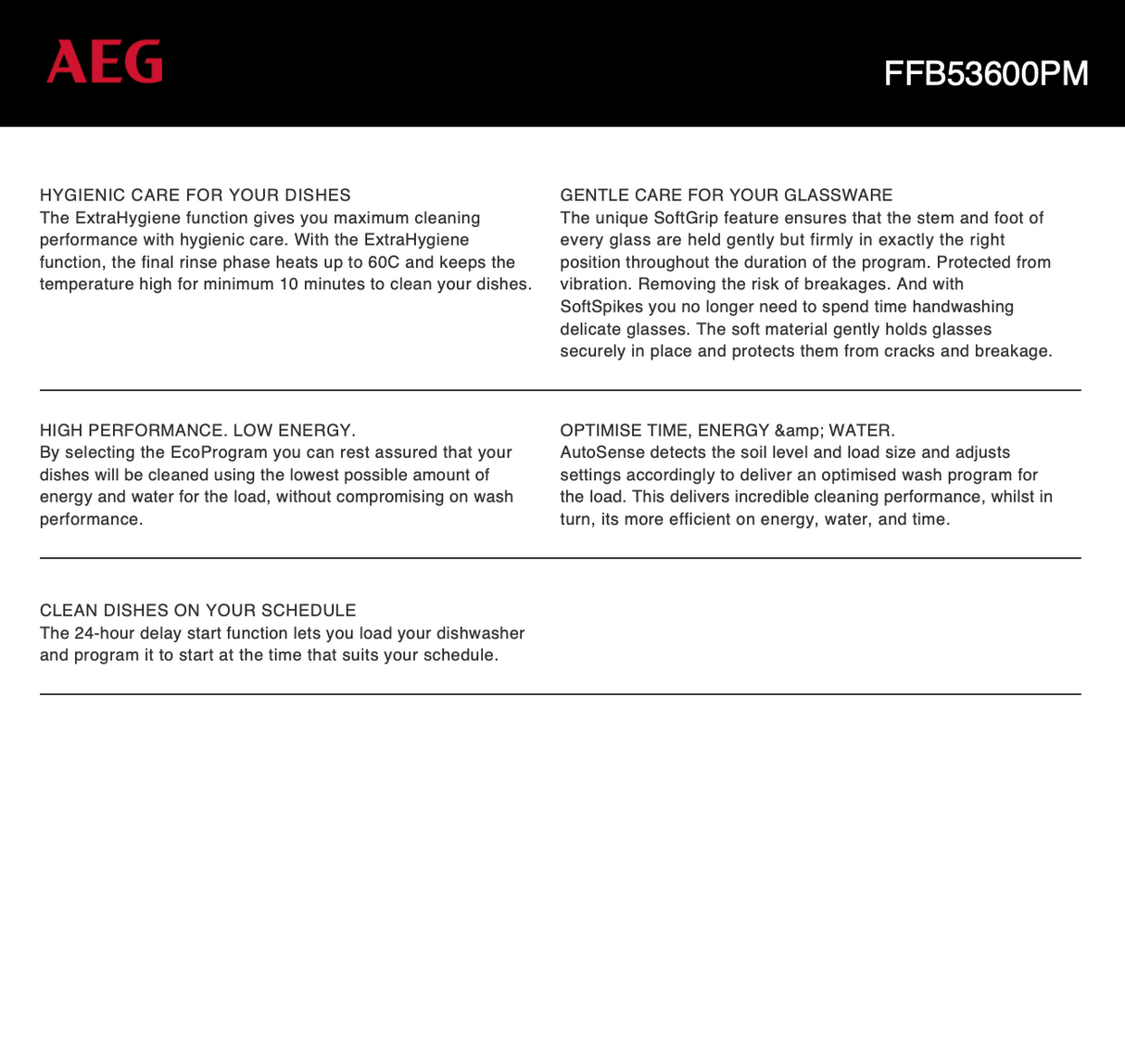 AEG FFB53600PM 60cm Freestanding Dishwasher with MaxiFlex Cutlery Drawer - Factory Seconds