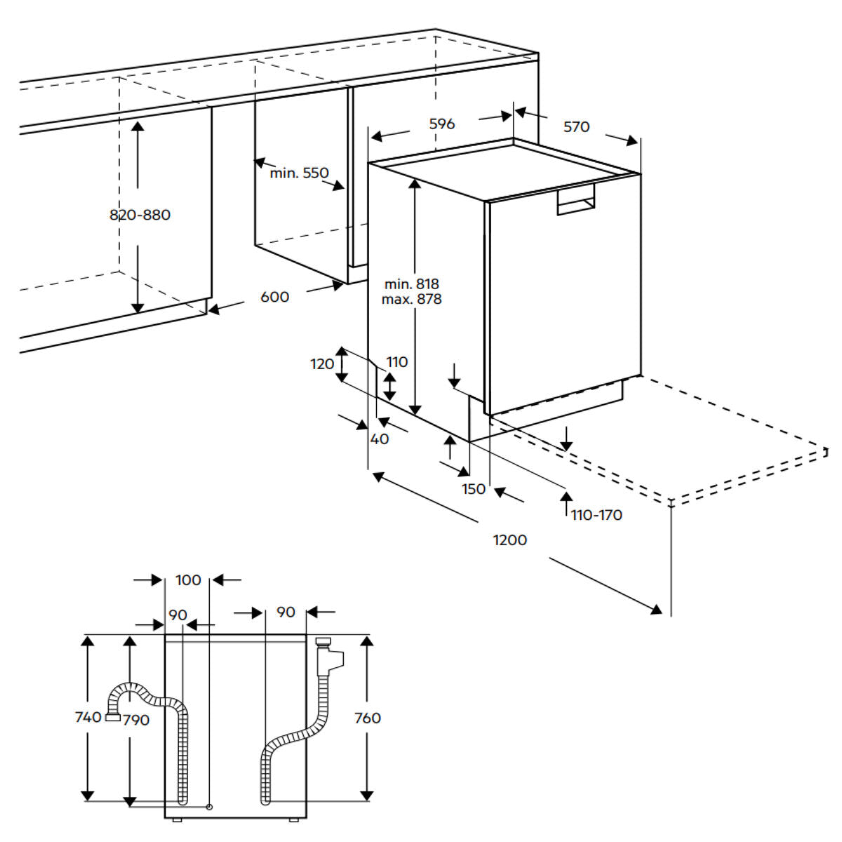 AEG FFE93800PM 60cm Built-Under Dishwasher with ComfortLift Basket, Stainless Steel - Factory Seconds