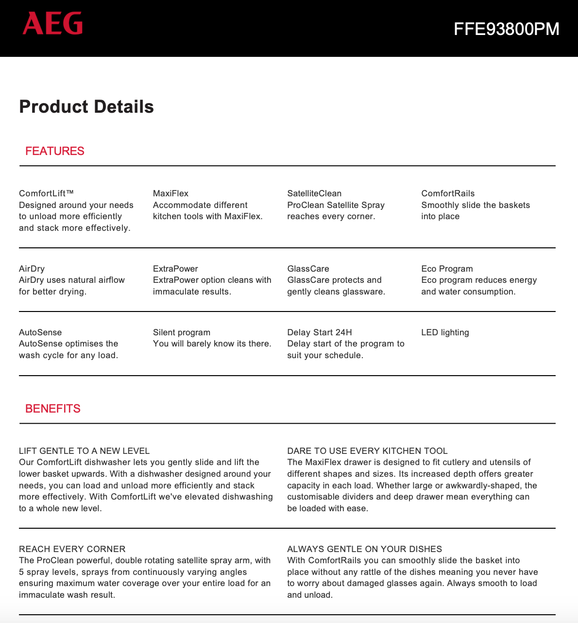 AEG FFE93800PM 60cm Built-Under Dishwasher with ComfortLift Basket, Stainless Steel - Factory Seconds