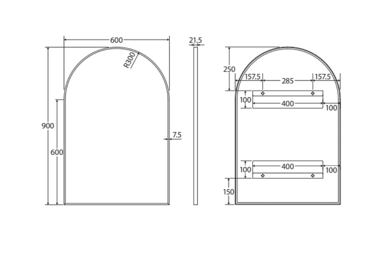 Fienza FMA6090UB Arch Urban Brass Framed Mirror, 600 x 900mm