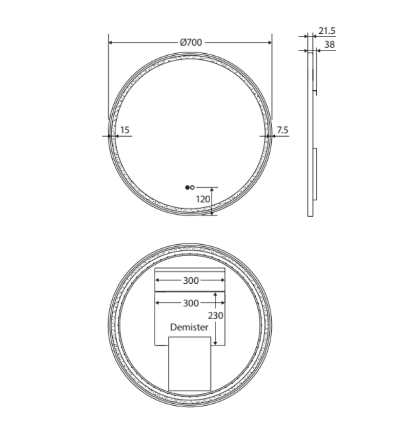 Fienza LED700FRW Reba LED Matte White Framed Mirror, 700mm - Special Order