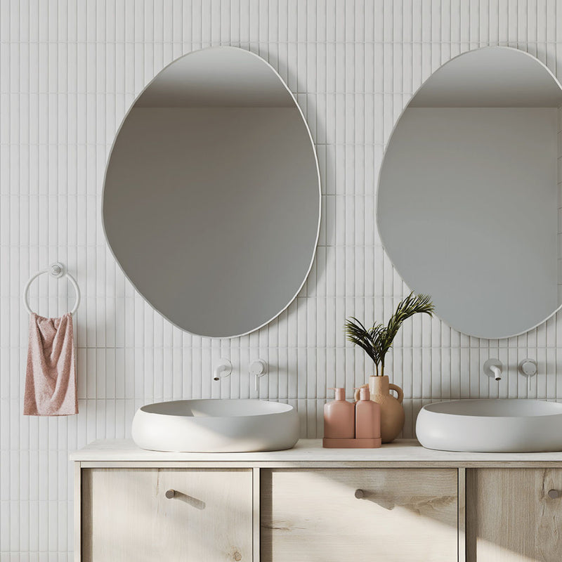 Fienza FMPA7092W  Pebble Matte White Asymmetrical Framed Mirror, 700 x 920mm - Special Order