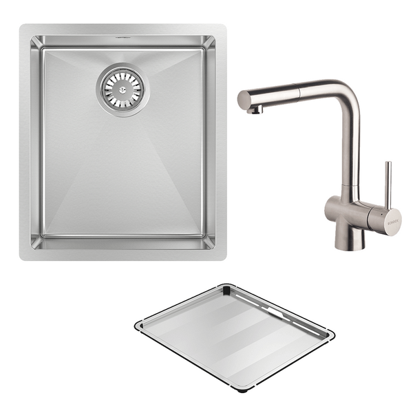 Abey Alfresco Sink Single Bowl 380x440mm Sink FRA340T2 (DTA18-316 + 517120) Topmount/Undermount (Inc. Pullout Kitchen Mixer & Tray) Stainless Steel - Special Order