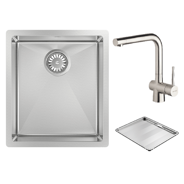 Abey Alfresco Single Bowl 380x440mm Sink FRA340T (DTA18-316 + 517000) Topmount/Undermount (Inc. Kitchen Mixer & Tray) Stainless Steel - Special Order