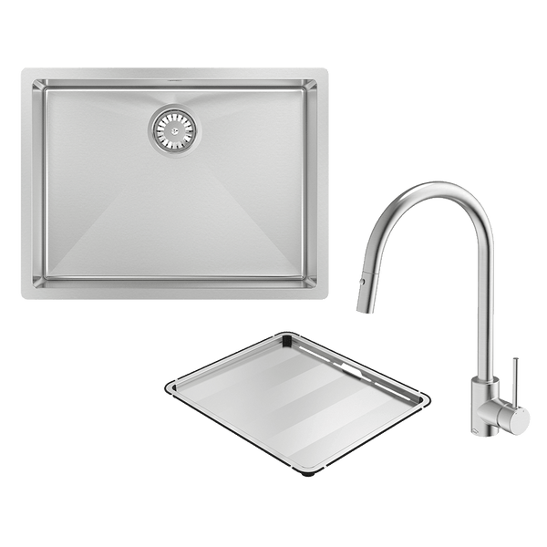 Abey Alfresco Sink Single Bowl 580x440mm Sink FRA540T15 (DTA18-316 + KTA037-316-BR) Topmount/Undermount (Inc. Pullout Kitchen Mixer & Tray) Stainless Steel Stainless Steel - Special Order