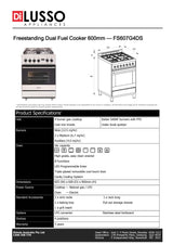 Di Lusso FS607G4DS 60cm Freestanding Dual Fuel Oven/Stove