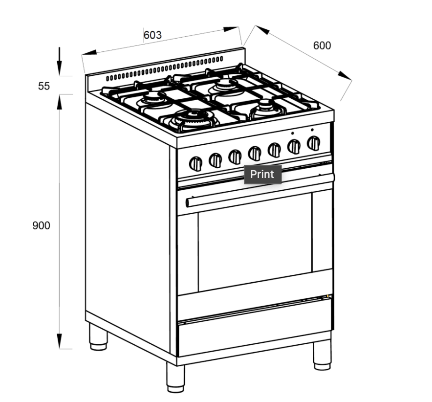 Di Lusso FS607G4DS 60cm Freestanding Dual Fuel Oven/Stove
