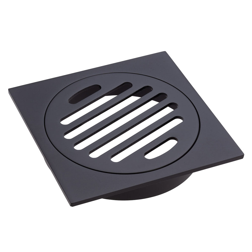 Fienza FW100SCB Square Floor Waste with Round Grate 100mm, Matte Black