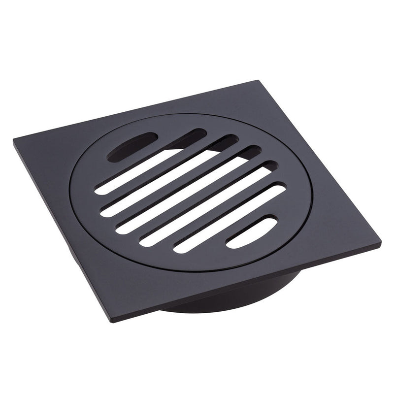 Fienza FW100SCB Square Floor Waste with Round Grate 100mm, Matte Black - Special Order